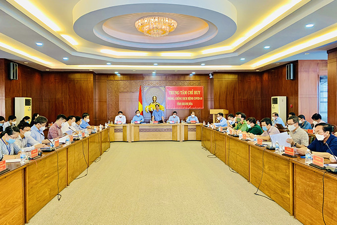 Quang cảnh cuộc họp Ban Chỉ đạo phòng, chống dịch Covi-19 tỉnh Khánh Hòa