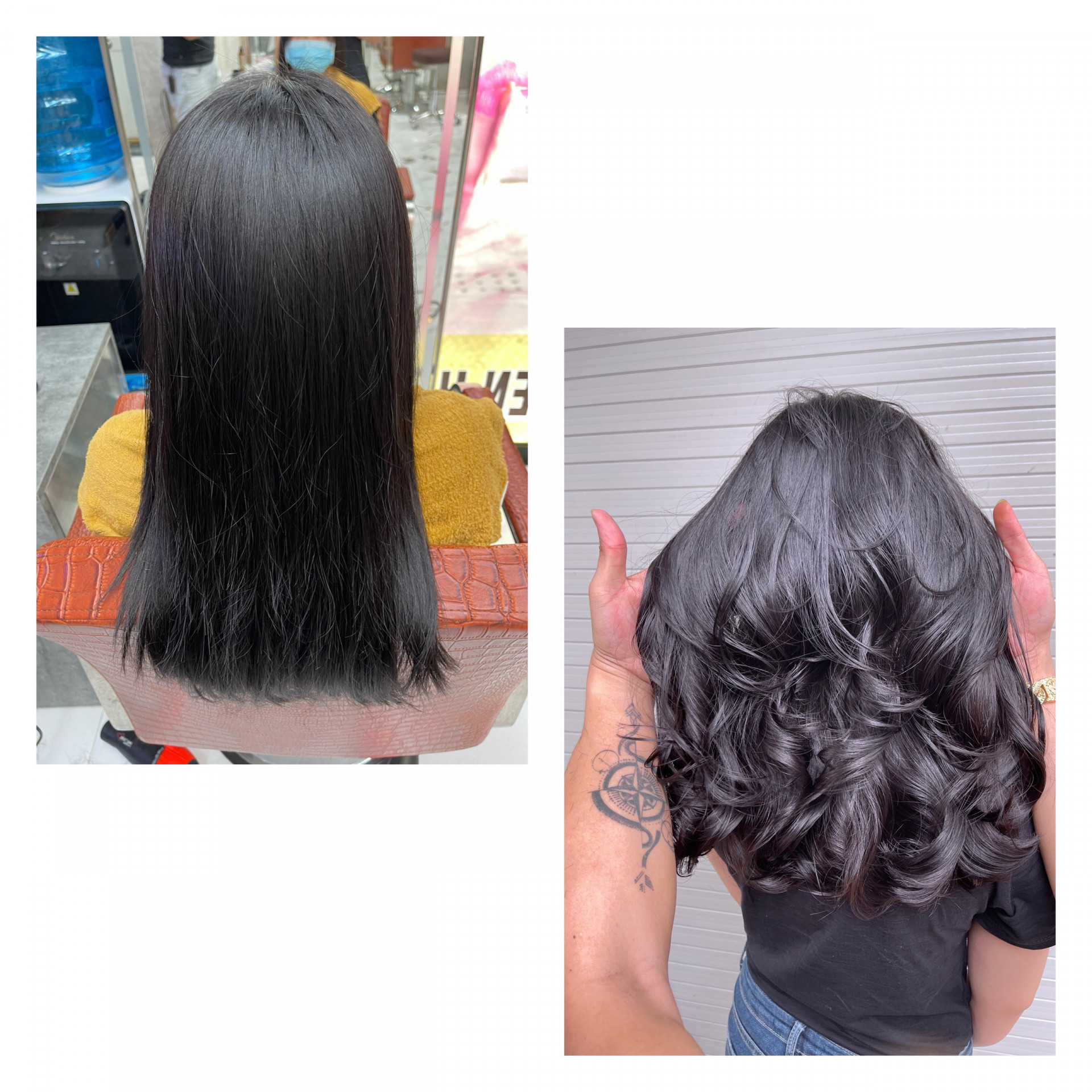 Một mái tóc trước và sau khi uốn