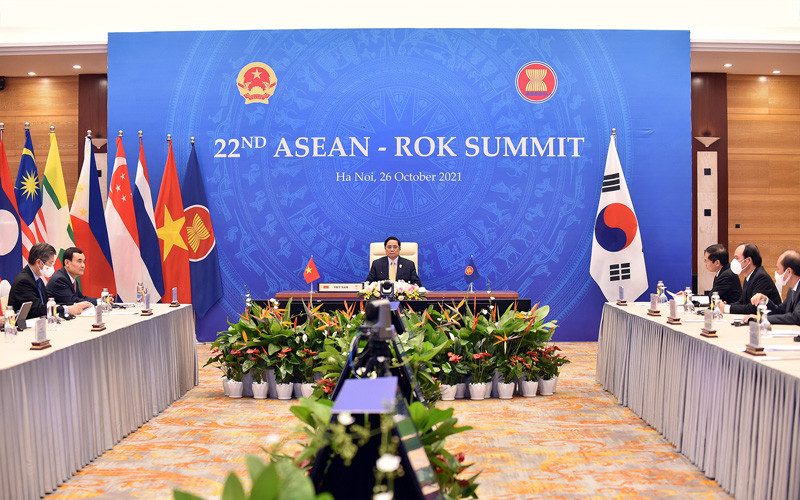 Thủ tướng Chính phủ Phạm Minh Chính tham dự Hội nghị Cấp cao trực tuyến ASEAN-Hàn Quốc lần thứ 22. (Ảnh: VGP)