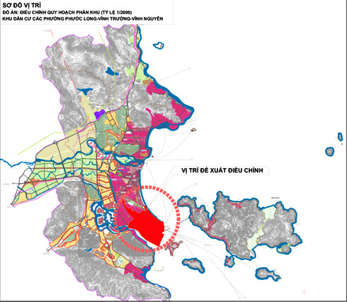 Sơ đồ vị trí điều chỉnh quy hoạch phân khu Khu dân cư  các phường Phước Long - Vĩnh Trường - Vĩnh Nguyên.