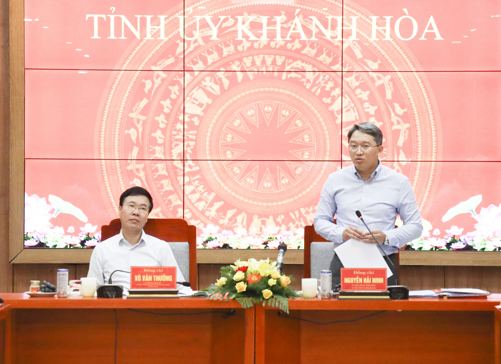 Bí thư Tỉnh ủy Khánh Hòa Nguyễn Hải Ninh phát biểu tiếp thu ý kiến chỉ đạo của đồng chí Võ Văn Thưởng