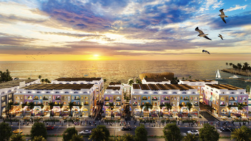 Dãy nhà phố thương mại quốc tế Vega Continental Shopping Plaza  “chạm sóng liền cát” thuộc dự án Vega City Nha Trang.  