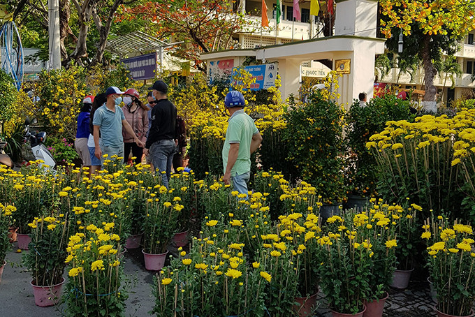Chợ hoa trước trường Tiểu học Phước Tiến