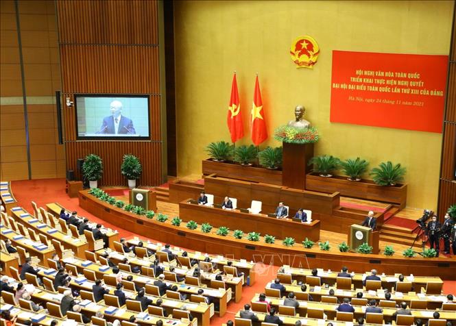 Quang cảnh Tổng Bí thư Nguyễn Phú Trọng phát biểu chỉ đạo Hội nghị (Ảnh: TTXVN)
