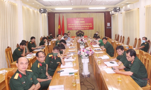 Quang cảnh hội nghị tại điểm cầu Bộ CHQS tỉnh Khánh Hòa.