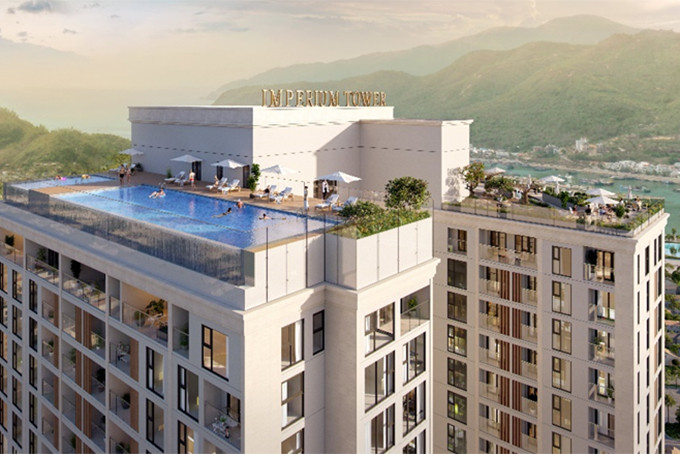 Phối cảnh hồ bơi vô cực tầm nhìn vịnh ngọc Nha Trang của dự án Imperium Town
