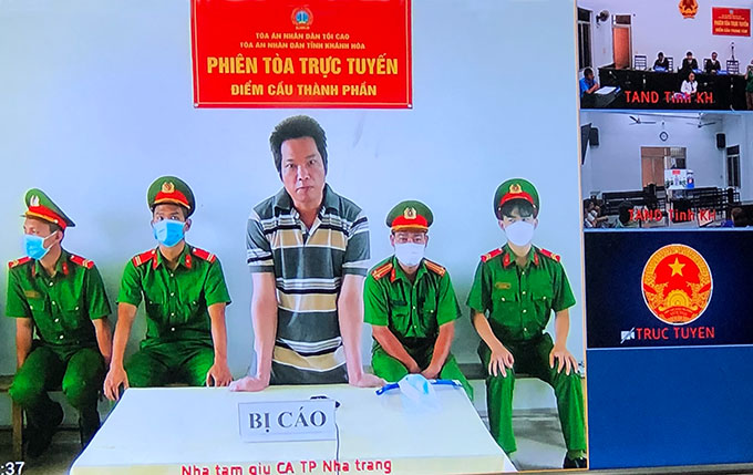 Bị cáo Nguyễn Ngọc Biên tại điểm cầu thành phần phiên tòa trực tuyến.