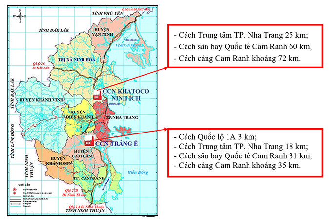 Sơ đồ vị trí Cụm công nghiệp Khatoco Ninh Ích và Cụm công nghiệp Trảng É
