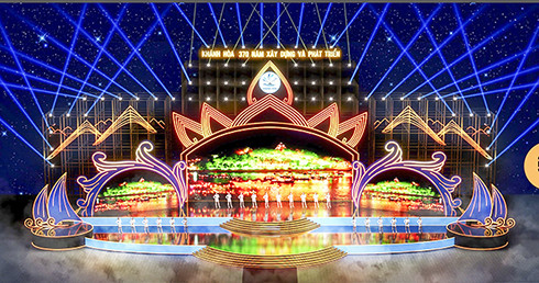 Hình ảnh phối cảnh sân khấu chương trình nghệ thuật Khánh Hòa - Xứ Trầm tỏa hương.